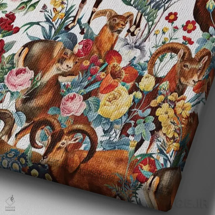 تابلو کل مارکوپولو و طرح گلدار (گونه جانوری) اثر برجو کورکمازیورک - نمای نزدیک بافت بوم