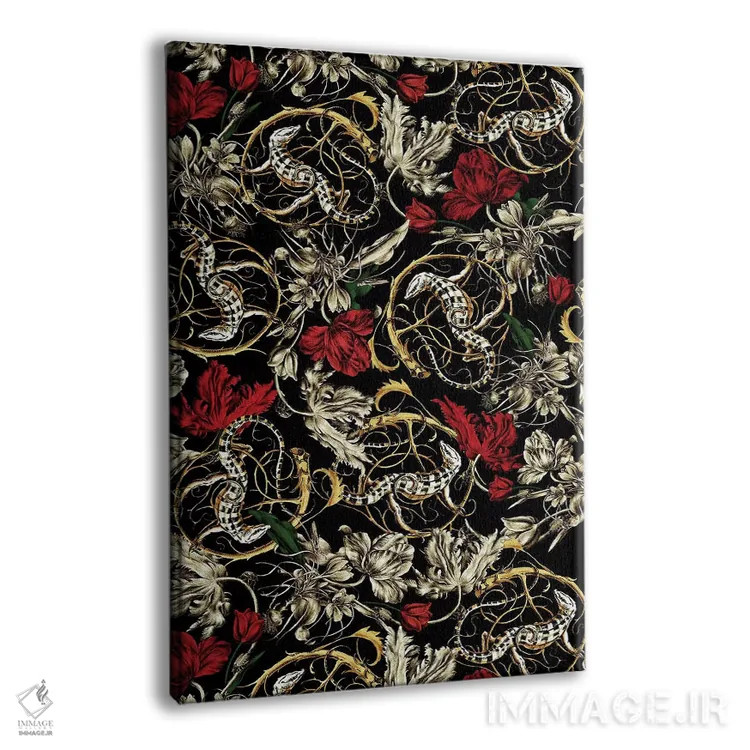 تابلو طرح گلدار و مارمولک اثر برجو کورکمازیورک - نمای پرسپکتیو محصول