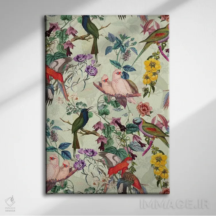 تابلو گلها و پرندگان شماره ۸ اثر برجو کورکمازیورک - نمای روبهرو روی دیوار