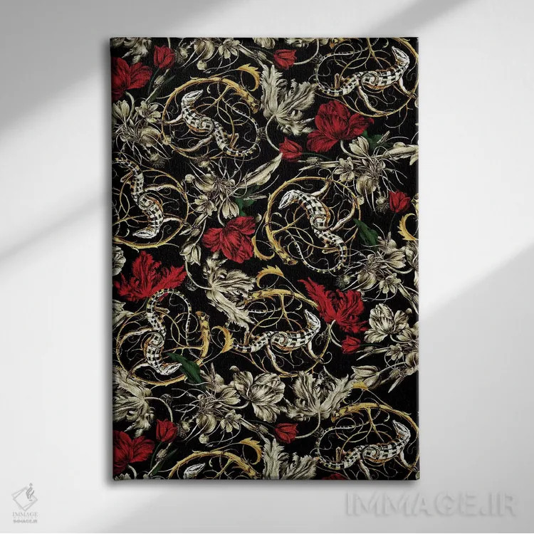 تابلو طرح گلدار و مارمولک اثر برجو کورکمازیورک - نمای روبهرو روی دیوار