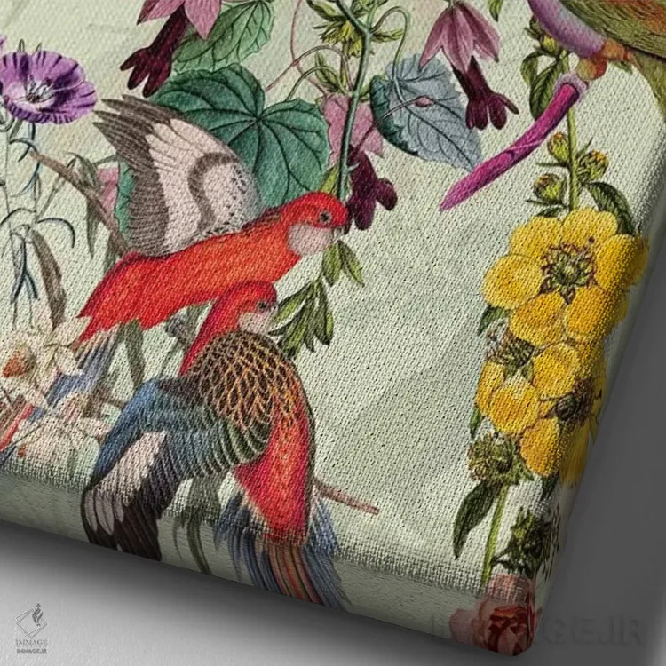 تابلو گلها و پرندگان شماره ۸ اثر برجو کورکمازیورک - نمای نزدیک بافت بوم
