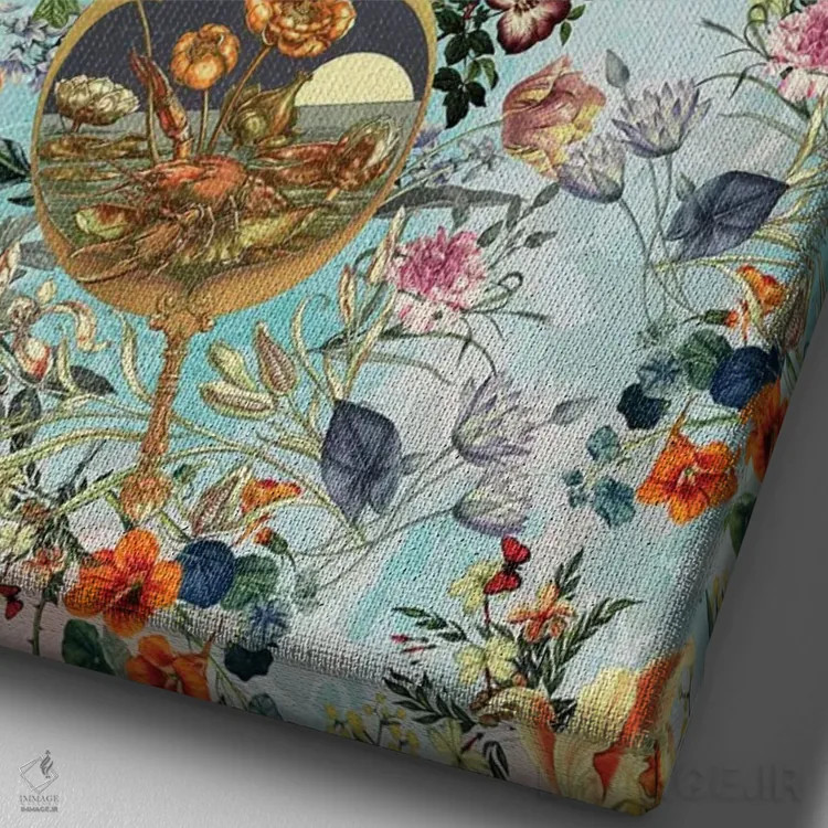 تابلو گلها و خرچنگ اثر برجو کورکمازیورک - نمای نزدیک بافت بوم