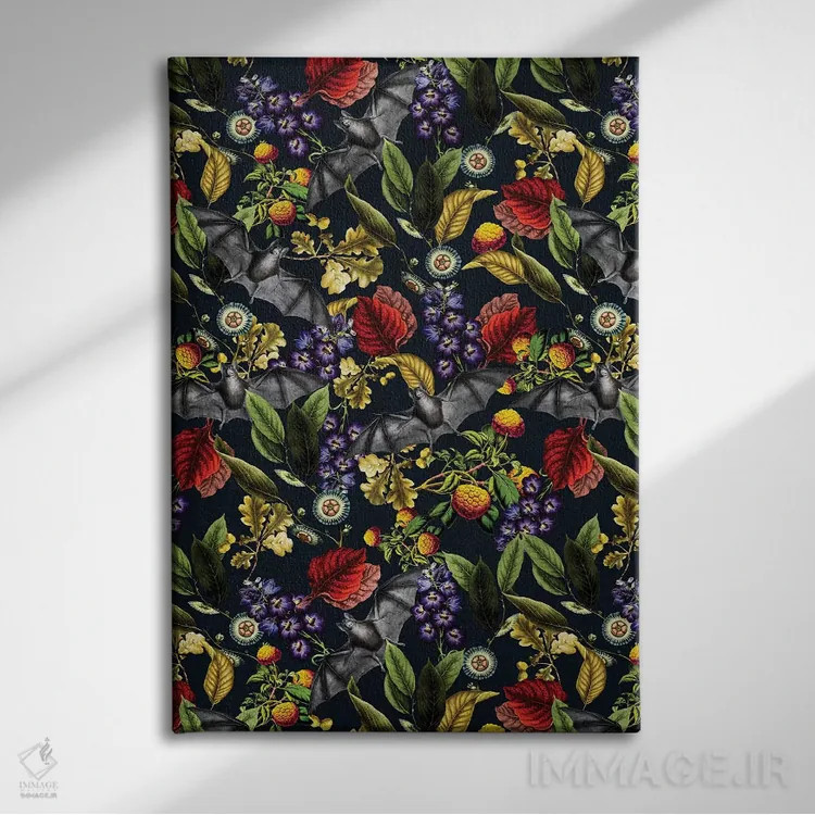 تابلو روباه پرنده و طرح گلدار (پستاندار پرنده) اثر برجو کورکمازیورک - نمای روبهرو روی دیوار