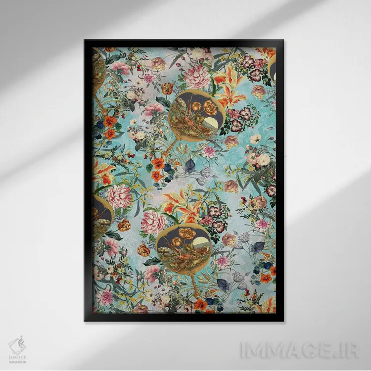 تابلو گلها و خرچنگ اثر برجو کورکمازیورک - نمای قابدار مشکی