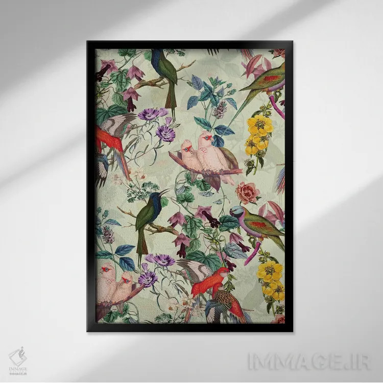 تابلو گلها و پرندگان شماره ۸ اثر برجو کورکمازیورک - نمای قابدار مشکی