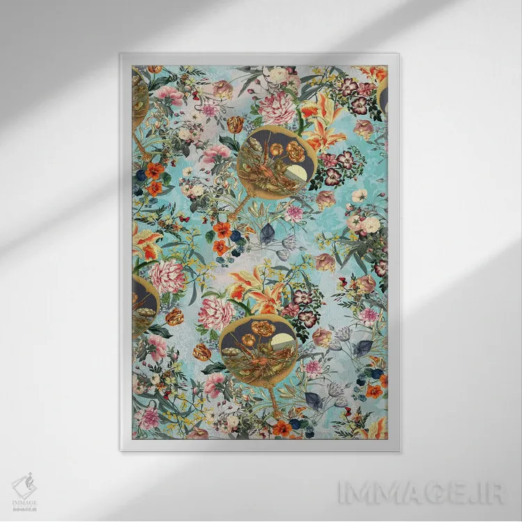 تابلو گلها و خرچنگ اثر برجو کورکمازیورک - نمای قابدار سفید