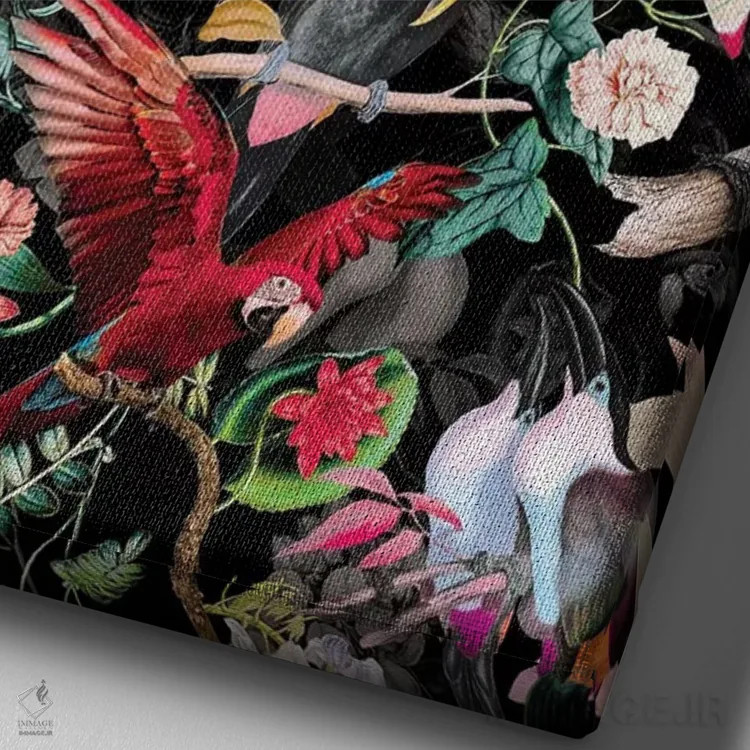 تابلو گلها و پرندگان شماره ۹ اثر برجو کورکمازیورک - نمای نزدیک بافت بوم