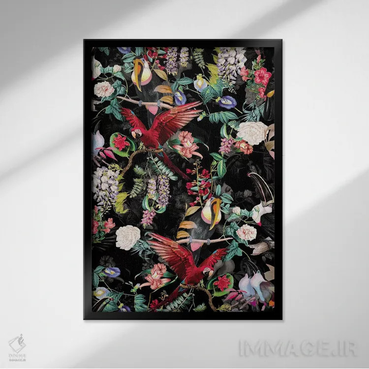تابلو گلها و پرندگان شماره ۹ اثر برجو کورکمازیورک - نمای قابدار مشکی