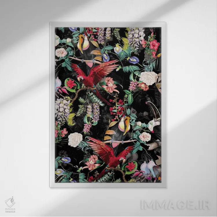 تابلو گلها و پرندگان شماره ۹ اثر برجو کورکمازیورک - نمای قابدار سفید