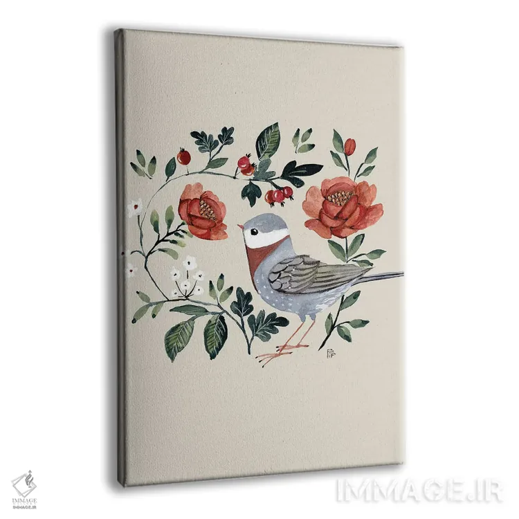 تابلو رزها و پرنده اثر برنادت اوربانویک - نمای پرسپکتیو محصول