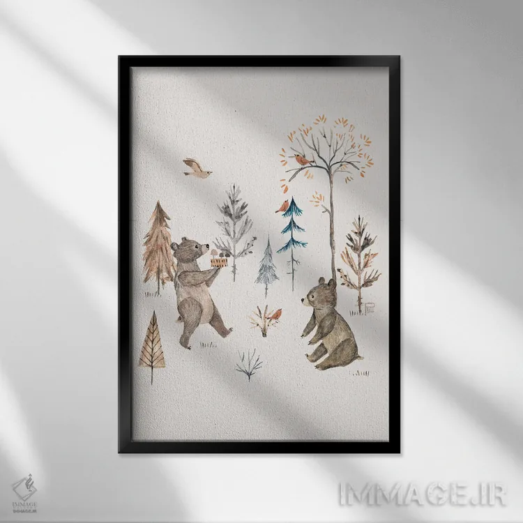 تابلو خرسهای پاییزی اثر برنادت اوربانویک - نمای قابدار مشکی