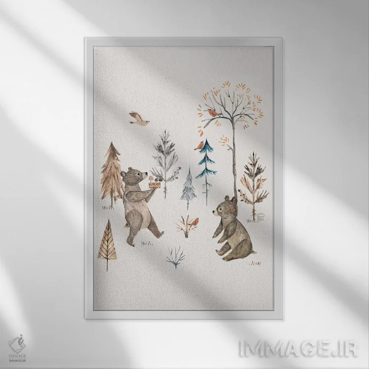 تابلو خرسهای پاییزی اثر برنادت اوربانویک - نمای قابدار سفید