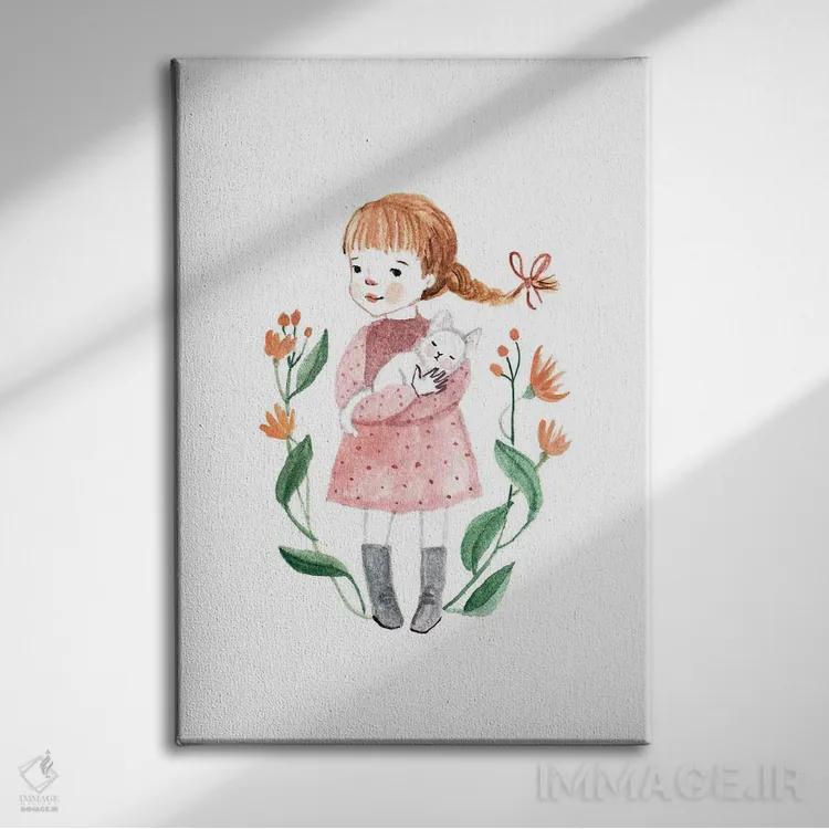تابلو دختر با گربه اثر برنادت اوربانویک - نمای روبهرو روی دیوار
