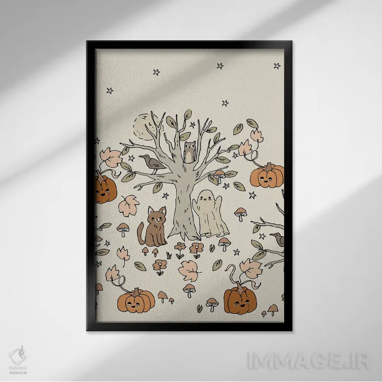 تابلو درخت هالووین اثر برنادت اوربانویک - نمای قابدار مشکی