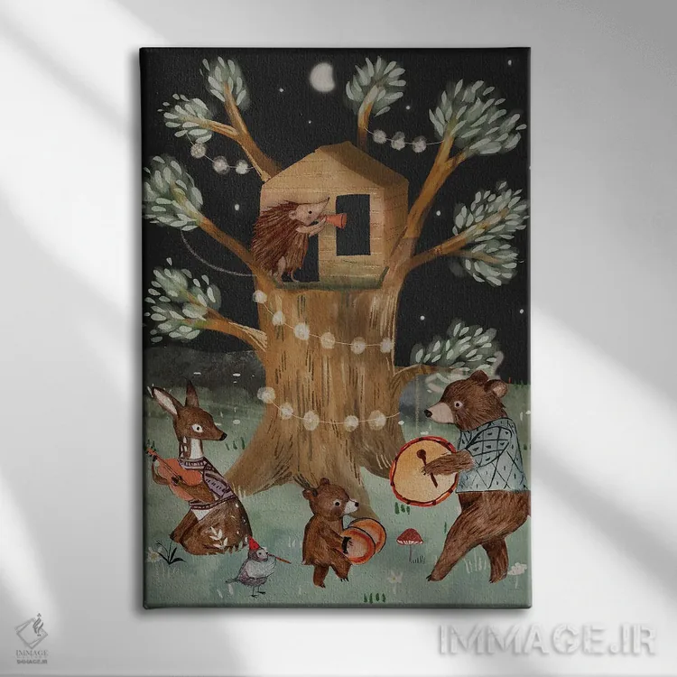 تابلو خانهٔ درختی اثر برنادت اوربانویک - نمای روبهرو روی دیوار