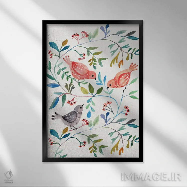 تابلو درخت پرندگان اثر برنادت اوربانویک - نمای قابدار مشکی