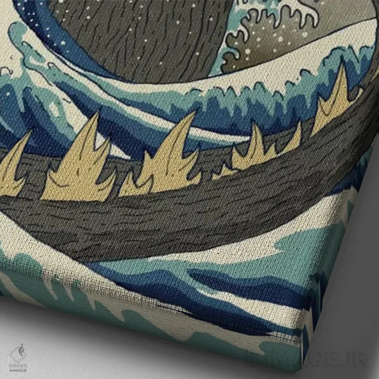 تابلو هیولای بزرگ کنار کاناگاوا اثر مایکل باکستون - نمای نزدیک بافت بوم