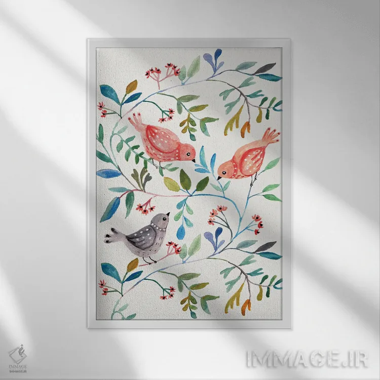 تابلو درخت پرندگان اثر برنادت اوربانویک - نمای قابدار سفید