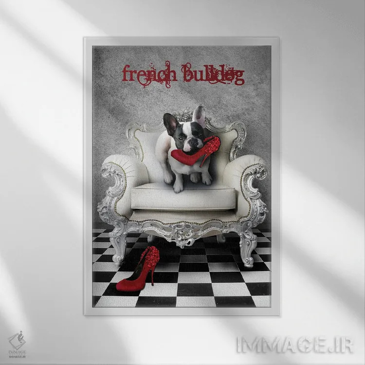 تابلو بولداگ فرانسوی اثر بابت ون دن برگ - نمای قابدار سفید