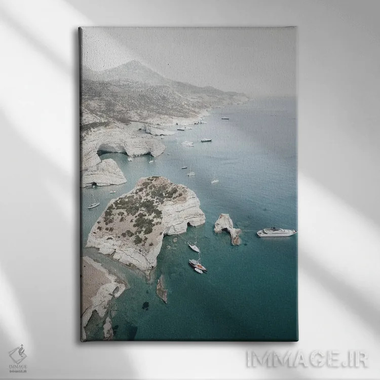 تابلو سواحل باشکوه در میلوس (یونان) اثر بلا ایو - نمای روبهرو روی دیوار