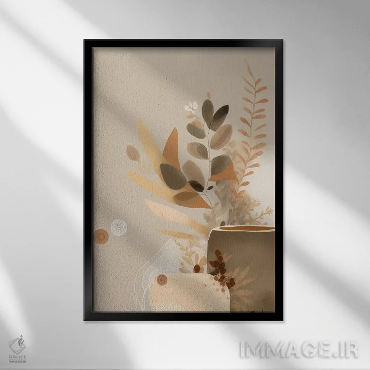 تابلو تناژ خاکی انتزاعی اثر بلا ایو - نمای قابدار مشکی