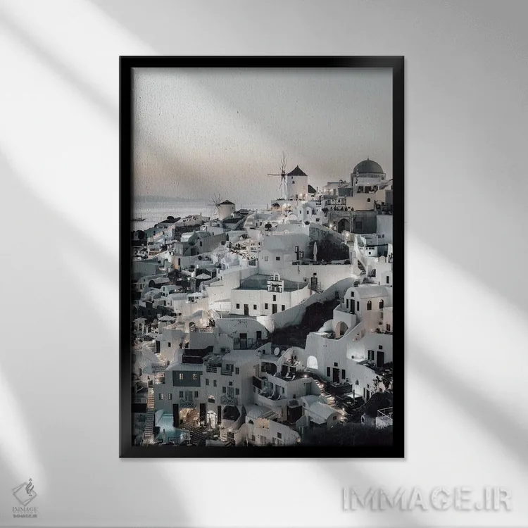 تابلو Santorini,غروب در اویا، سانتورینی (یونان) اثر بلا ایو - نمای قابدار مشکی