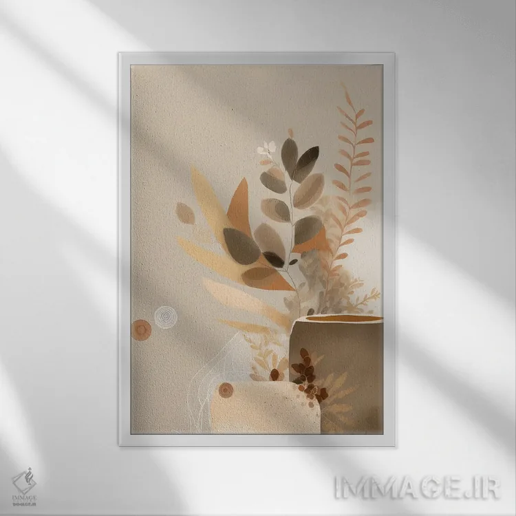 تابلو تناژ خاکی انتزاعی اثر بلا ایو - نمای قابدار سفید
