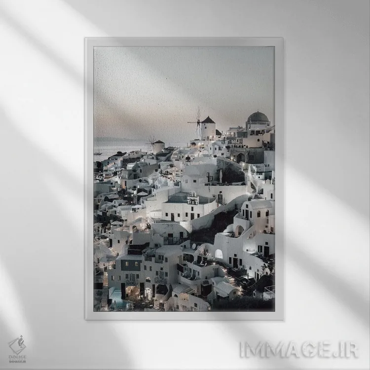 تابلو Santorini,غروب در اویا، سانتورینی (یونان) اثر بلا ایو - نمای قابدار سفید