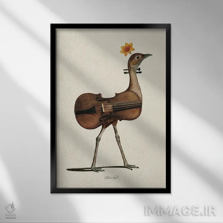 تابلو پرندهٔ موسیقیدوست اثر بتو وال - نمای قابدار مشکی