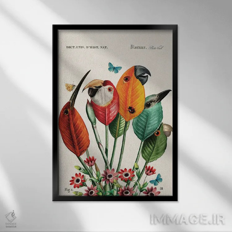 تابلو پرندگان برگ اثر بتو وال - نمای قابدار مشکی