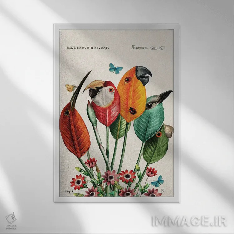 تابلو پرندگان برگ اثر بتو وال - نمای قابدار سفید