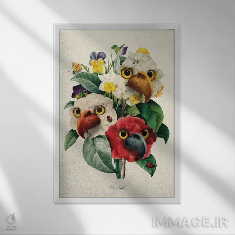 تابلو گل طوطی اثر بتو وال - نمای قابدار سفید