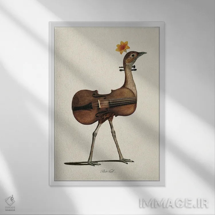 تابلو پرندهٔ موسیقیدوست اثر بتو وال - نمای قابدار سفید