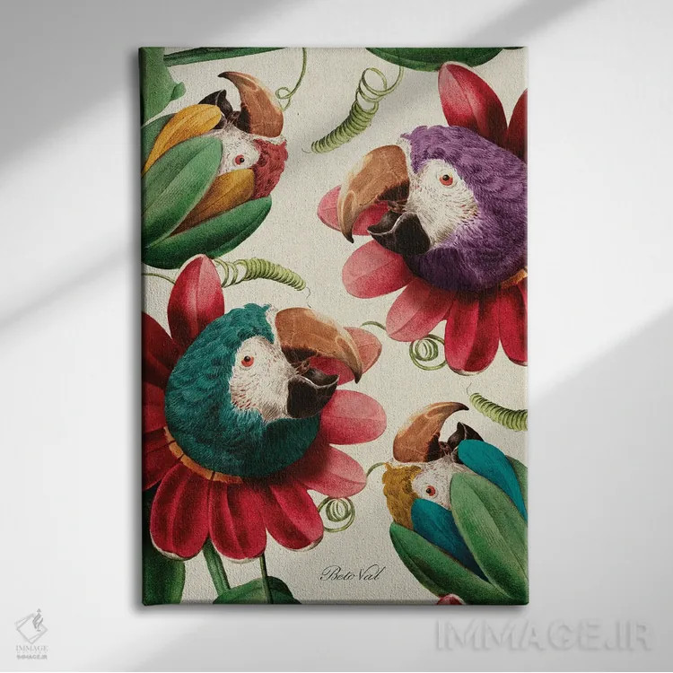 تابلو طوطی گلی اثر بتو وال - نمای روبهرو روی دیوار