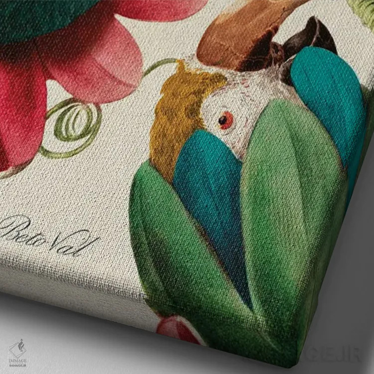 تابلو طوطی گلی اثر بتو وال - نمای نزدیک بافت بوم