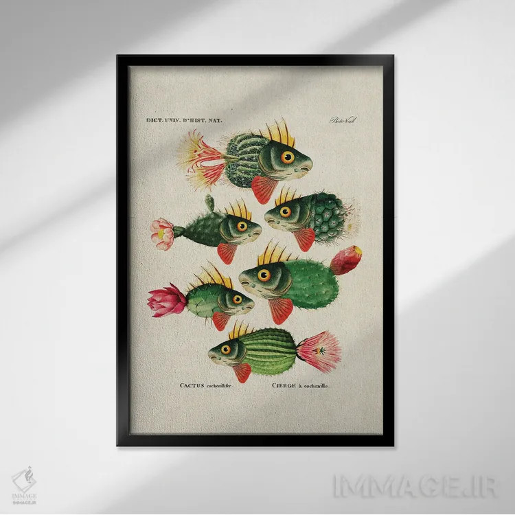 تابلو ماهی کاکتوس اثر بتو وال - نمای قابدار مشکی