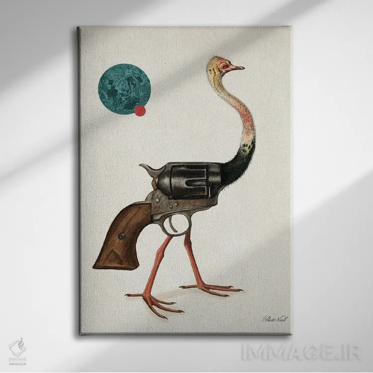 تابلو پرندهٔ تفنگی اثر بتو وال - نمای روبهرو روی دیوار