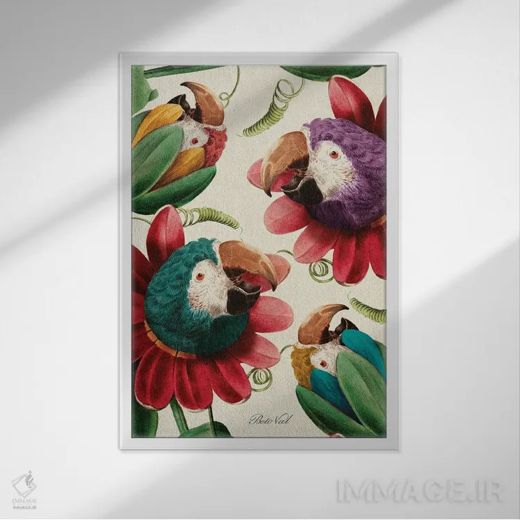 تابلو طوطی گلی اثر بتو وال - نمای قابدار سفید