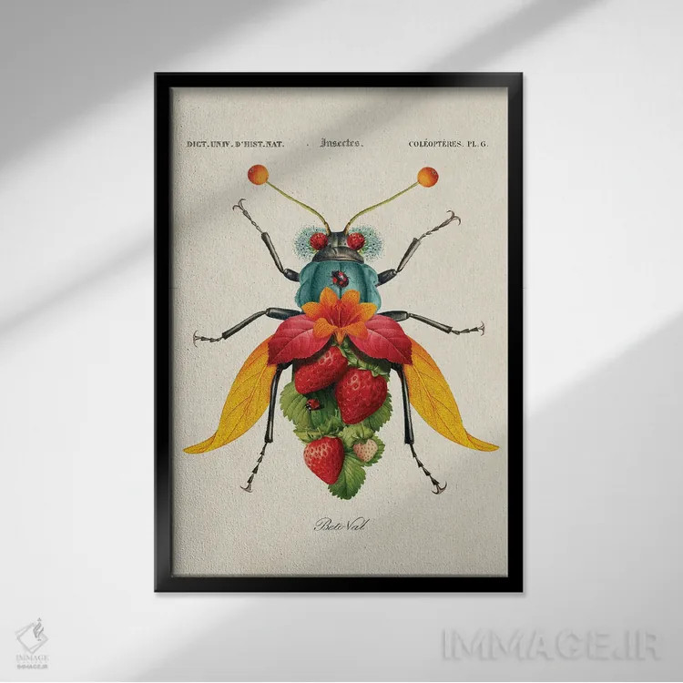 تابلو حشره توتفرنگی اثر بتو وال - نمای قابدار مشکی