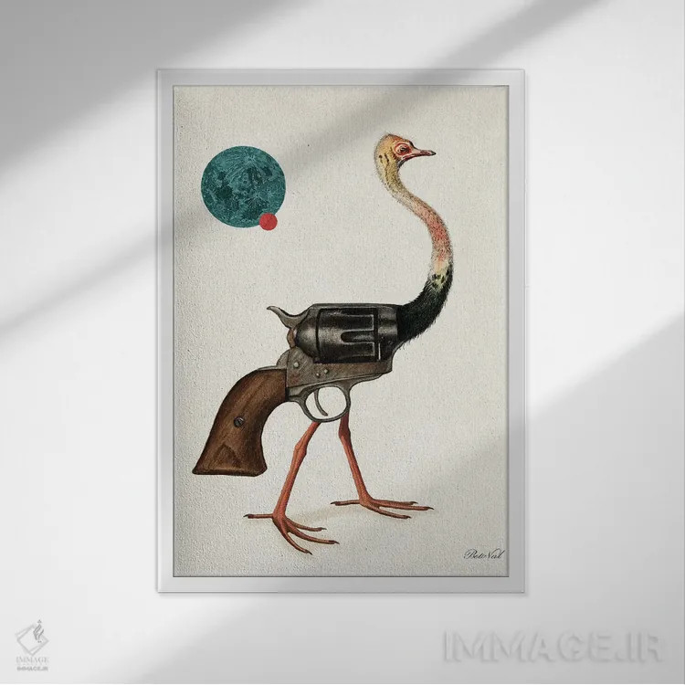 تابلو پرندهٔ تفنگی اثر بتو وال - نمای قابدار سفید