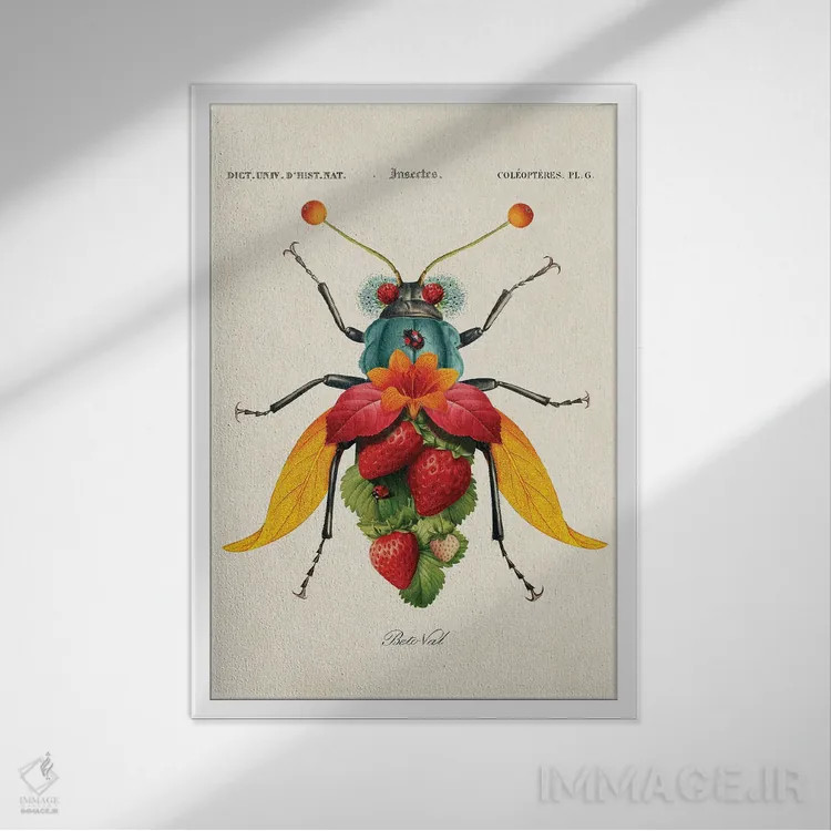 تابلو حشره توتفرنگی اثر بتو وال - نمای قابدار سفید