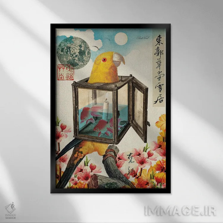 تابلو پرنده چراغخیابانی اثر بتو وال - نمای قابدار مشکی