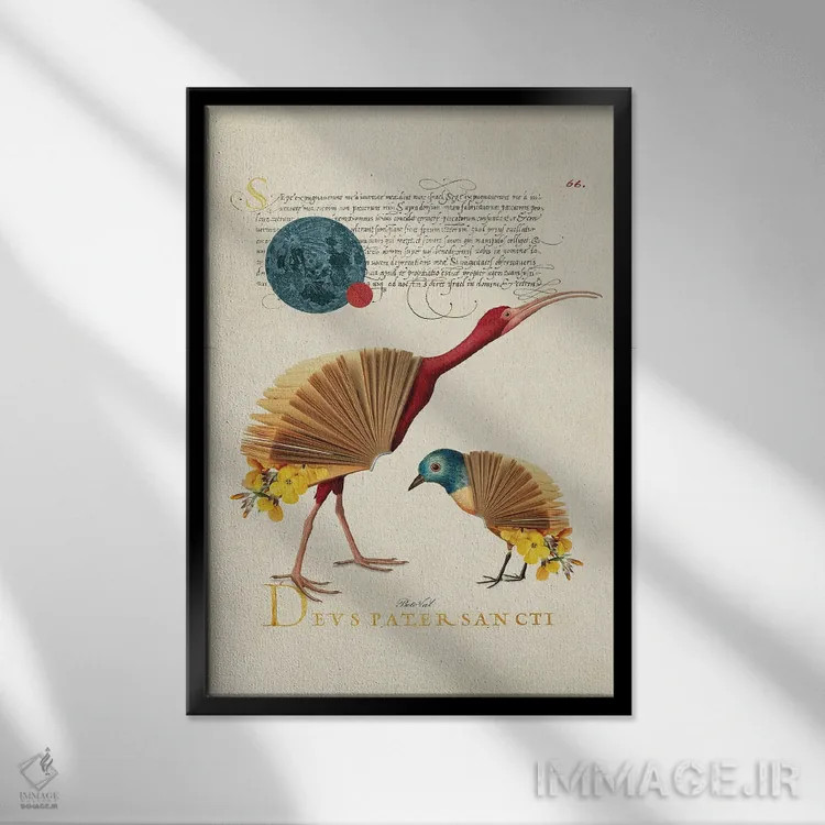 تابلو پرندگان کتابی اثر بتو وال - نمای قابدار مشکی