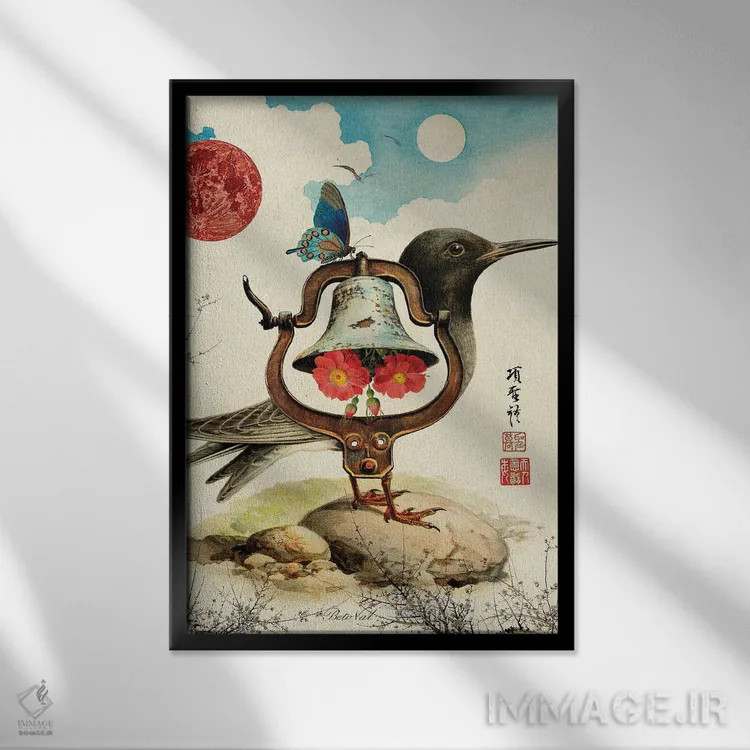 تابلو پرنده زنگولهای اثر بتو وال - نمای قابدار مشکی