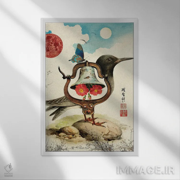 تابلو پرنده زنگولهای اثر بتو وال - نمای قابدار سفید