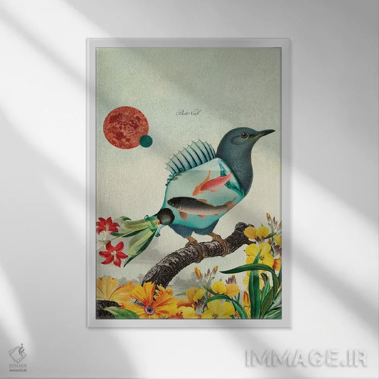 تابلو پرنده آکواریومی اثر بتو وال - نمای قابدار سفید