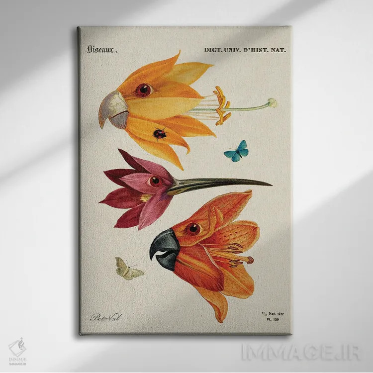 تابلو پرندگان گلی اثر بتو وال - نمای روبهرو روی دیوار