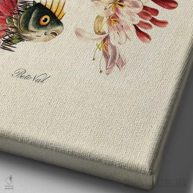 تابلو ماهیهای صورتی اثر بتو وال - نمای نزدیک بافت بوم