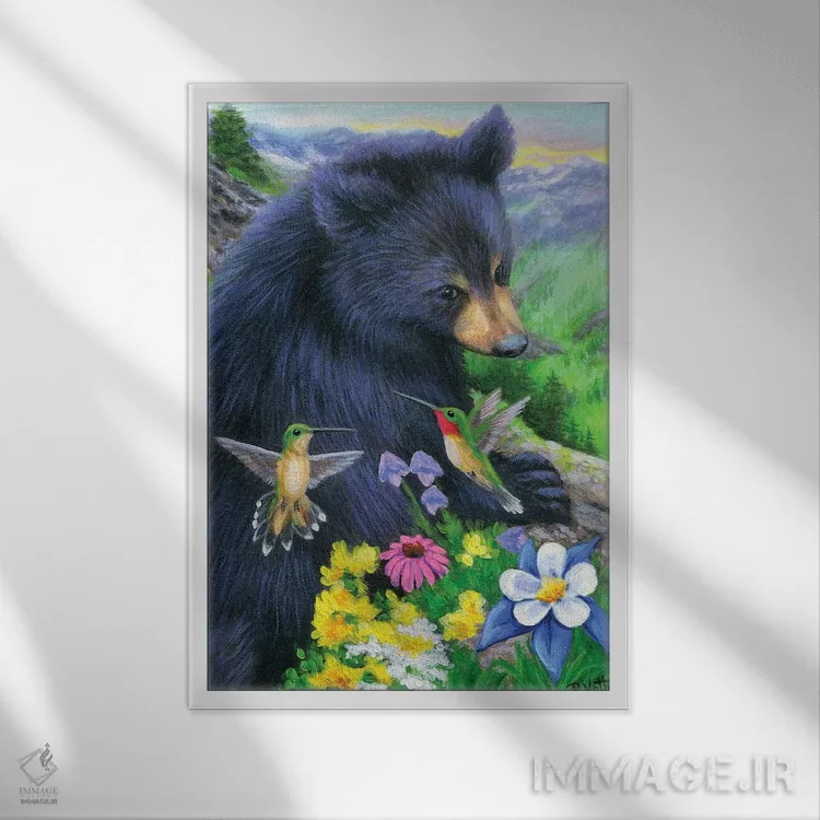 تابلو دوستان زمزمهگر خرس کوچولو اثر بریجت واث - نمای قابدار سفید