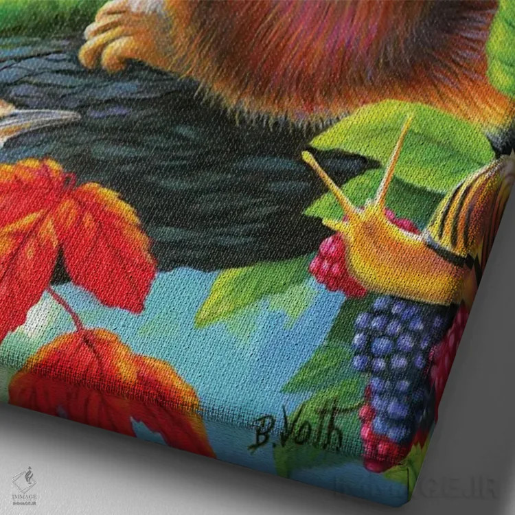 تابلو خوشحال از میوههای جنگلی اثر بریجت واث - نمای نزدیک بافت بوم